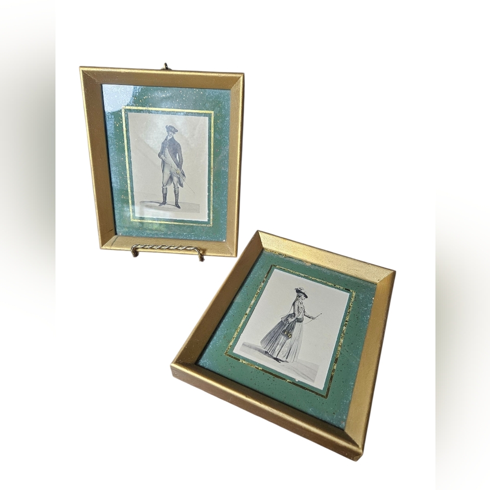 Elegant Vintage Gold and Green Picture Frame Set.